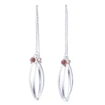 Sterling silver with glass bead accent threader earrings, 'Nested Windows' - Double Ellipse on Chain Sterling Silver Threader Earrings
