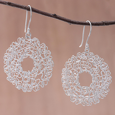 Sterling silver dangle earrings, 'Freedom Wreath' - Sterling Silver Twisted Wire Wreath Dangle Earrings
