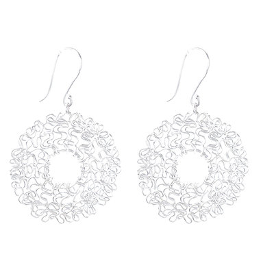 Sterling silver dangle earrings, 'Freedom Wreath' - Sterling Silver Twisted Wire Wreath Dangle Earrings