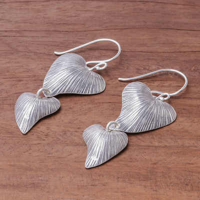 Sterling silver dangle earrings, 'Karen Hearts' - Handmade 925 Sterling Silver Heart Shaped Dangle Earrings