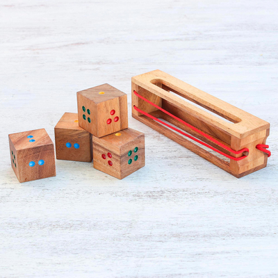 Wood puzzle, 'Domino Cubes' - Raintree Wood Dice Brain Teaser Puzzle from Thailand