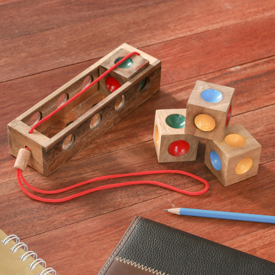 Wood puzzle, 'Traffic Light' - Colorful Wood Brain Teaser Puzzle from Thailand
