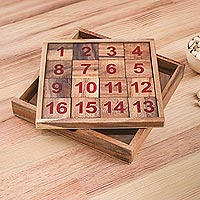 Wood puzzle, 'Magic Squares' - Handmade Raintree Wood Puzzle from Thailand