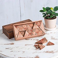 Wood triangular domino set, Triple Threat