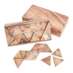 Wood triangular domino set, 'Triple Threat' - Wood 3-Sided Domino Set Crafted in Thailand