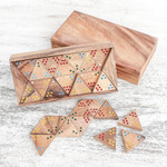 Wood triangular domino set, 'Triple Threat' - Wood 3-Sided Domino Set Crafted in Thailand