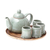Keramik-Teeservice, (Set für 4) - Elefanten-Teeservice und Bambus-Tablett aus Seladon-Keramik (Set für 4)
