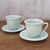 Juego de taza y plato de cerámica, (par) - Tazas y platillos de cerámica verde celadón hechos a mano (par)