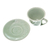 Ceramic cup and saucer set, 'Waving Grains' (pair) - Handcrafted Celadon Green Ceramic Cups and Saucers (Pair)