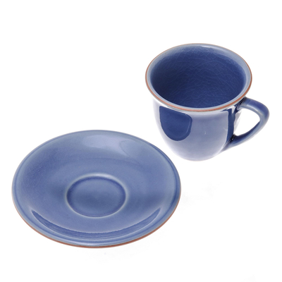 Keramiktassen- und Untertassen-Set, (Paar) - Handgefertigte Tassen und Untertassen aus blauer Crackle-Keramik (Paar)