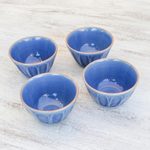 Ceramic bowls, 'Simple Thai' (set of 4) - Blue Ceramic Bowls from Thailand (Set of 4)