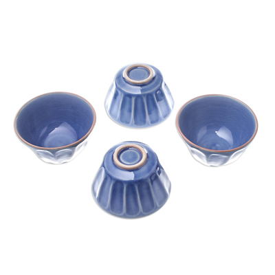 Ceramic bowls, 'Simple Thai' (set of 4) - Blue Ceramic Bowls from Thailand (Set of 4)