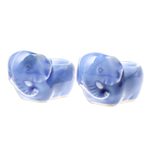 Ceramic egg cups, 'Elephant Sisters' (pair) - Blue Ceramic Elephant Egg Cups from Thailand (Pair)