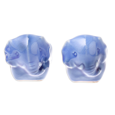 Eierbecher aus Keramik, (Paar) - Blaue Keramik-Elefant-Eierbecher aus Thailand (Paar)
