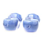 Ceramic egg cups, 'Elephant Sisters' (pair) - Blue Ceramic Elephant Egg Cups from Thailand (Pair)