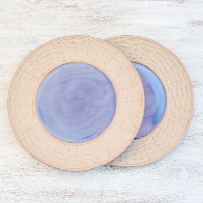 Ceramic plates, 'Country Meal' (pair) - Ceramic Plates in Blue from Thailand (Pair)