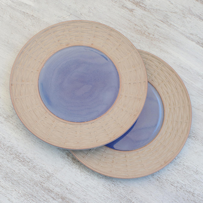 Ceramic plates, 'Country Meal' (pair) - Ceramic Plates in Blue from Thailand (Pair)