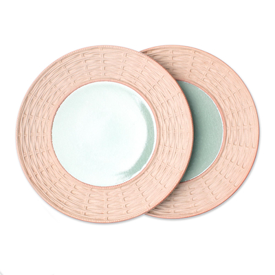 Platos de cerámica Celadon, (par) - Platos de cerámica Celadon en verde de Tailandia (par)