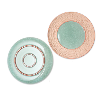 Platos de cerámica Celadon, (par) - Platos de cerámica Celadon en verde de Tailandia (par)