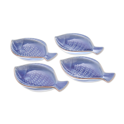 Fish-Shaped Blue Ceramic Appetizer Bowls (Set of 4)