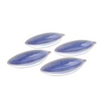 Ceramic serving bowls, 'Festive Banana' (set of 4) - Leaf-Shaped Blue Ceramic Appetizer Bowls (Set of 4)