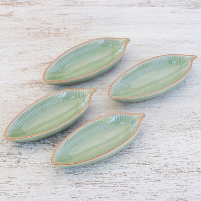 Celadon-Keramik-Aperitifschüsseln, 'festliche Banane' (4er-Set) - blattförmige Celadon-Keramik-Appetizerschalen (4er-Set)