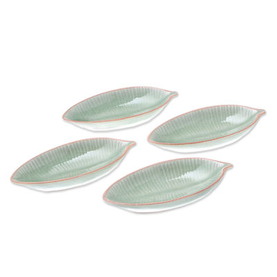 Celadon ceramic appetizer bowls, 'Festive Banana' (set of 4) - Leaf-Shaped Celadon Ceramic Appetizer Bowls (Set of 4)