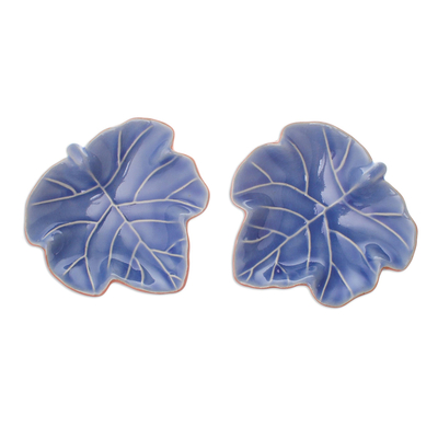 Keramikschalen, (Paar) - Blattblaue Vorspeisenschalen aus Thailand aus Keramik (Paar)