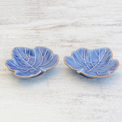 Keramikschalen, (Paar) - Blattblaue Vorspeisenschalen aus Thailand aus Keramik (Paar)