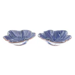 Ceramic bowls, 'Ivy Gourd' (pair) - Leafy Blue Ceramic Appetizer Bowls from Thailand (Pair)