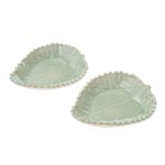 Celadon ceramic bowls, 'Leaves of the Forest' (pair) - Leaf-Shaped Celadon Ceramic Bowls from Thailand (Pair)