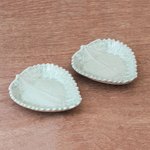 Celadon ceramic bowls, 'Leaves of the Forest' (pair) - Leaf-Shaped Celadon Ceramic Bowls from Thailand (Pair)