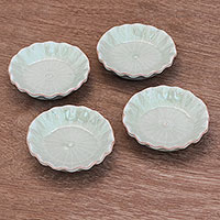 Celadon ceramic appetizer bowls, 'Festive Lotus' (set of 4)