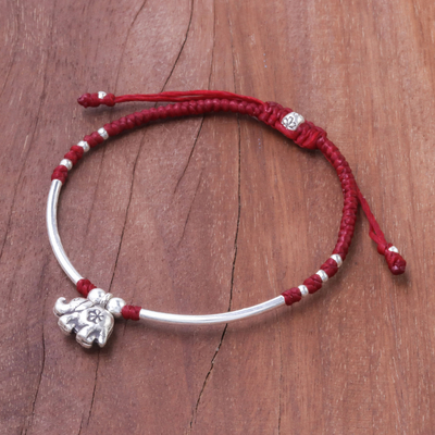 Silver beaded bracelet, 'Elephant Harmony' - Karen Silver Elephant Beaded Bracelet from Thailand
