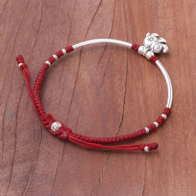 Silver beaded bracelet, 'Elephant Harmony' - Karen Silver Elephant Beaded Bracelet from Thailand