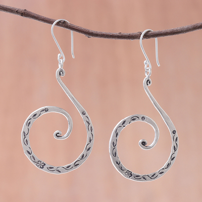Silver dangle earrings, 'Karen Breeze' - Karen Silver Spiral Dangle Earrings from Thailand