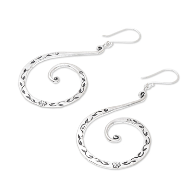 Silver dangle earrings, 'Karen Breeze' - Karen Silver Spiral Dangle Earrings from Thailand