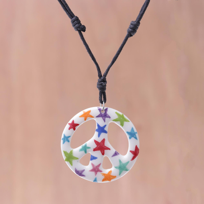Collar colgante de cerámica - Collar con colgante de paz de cerámica con motivo de estrella de Tailandia