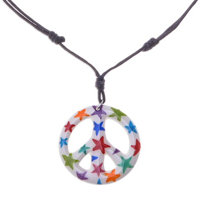 Halskette mit Keramikanhänger - Halskette mit Friedensanhänger aus Keramik mit Sternmotiv aus Thailand