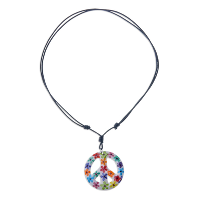Ceramic pendant necklace, 'Flower Child' - Floral Motif Ceramic Peace Pendant Necklace from Thailand
