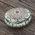 Gilded porcelain decorative box, 'Benjarong Violets' - Violet Motif Gilded Porcelain Decorative Box from Thailand