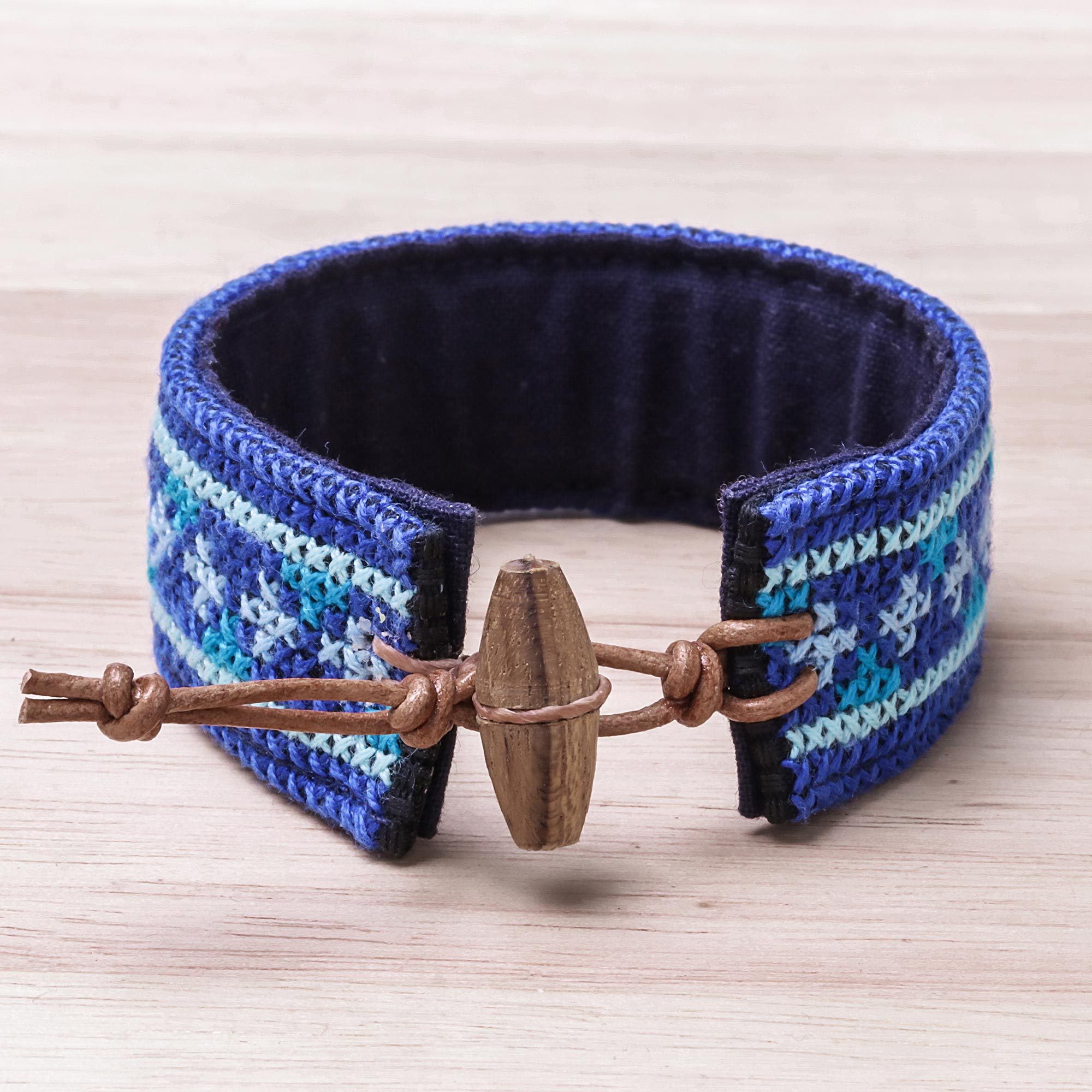 Cross Pattern Hmong Cotton Wristband Bracelet from Thailand Hmong