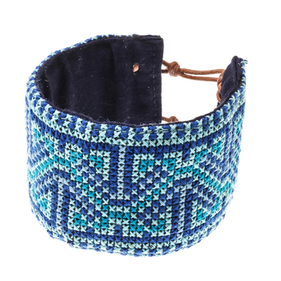 Cotton wristband bracelet, 'Hmong Zigzag' - Zigzag Pattern Hmong Cotton Wristband Bracelet from Thailand