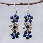 Lapis lazuli beaded dangle earrings, 'Rainbow Blossom' - Lapis Lazuli and Glass Beaded Dangle Earrings from Thailand