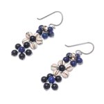 Lapis lazuli beaded dangle earrings, 'Rainbow Blossom' - Lapis Lazuli and Glass Beaded Dangle Earrings from Thailand