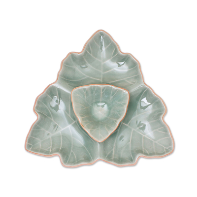 Seladon-Keramik-Vorspeisenschalen, (Paar) - grüne Blätter-Seladon-Keramik-Vorspeisenschalen (Paar)