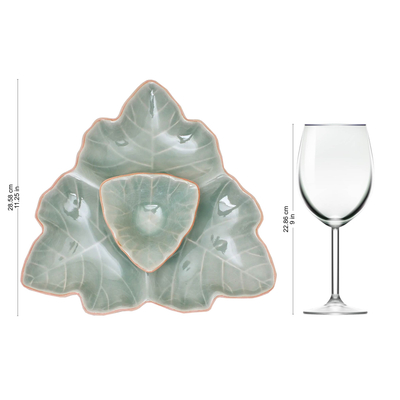 Platos de aperitivo de cerámica Celadon, (par) - Platos de aperitivo de cerámica de celadón de hoja verde (par)