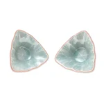 Ceramic condiment servers, 'Luxe Leaves in Green' (pair) - Triangular Celadon Green Ceramic Condiment Servers (Pair)