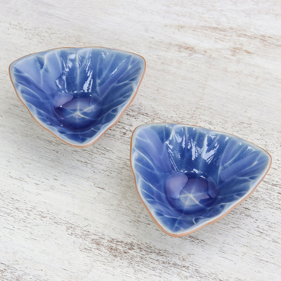 Keramik-Gewürzbesteck, (Paar) - Handgefertigte dreieckige blaue Keramik-Gewürzbesteck (Paar)