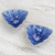 Ceramic condiment servers, 'Luxe Leaves in Blue' (pair) - Handcrafted Triangular Blue Ceramic Condiment Servers (Pair)